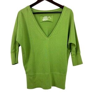Gap Womens Sweatshirt Top Size M Green 3/4 Sleeve V Neck Cotton Pullover T
